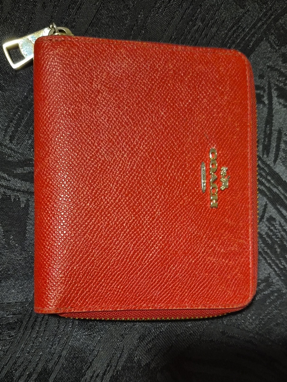 Coach Red Zip-around Crossgrain Leather Wallet